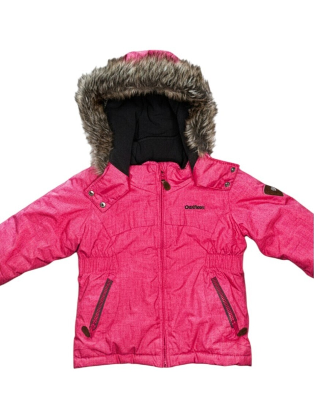 OshKosh B'gosh Girls' Pink Winter Jacket with Faux Fur Hood, Size 3T